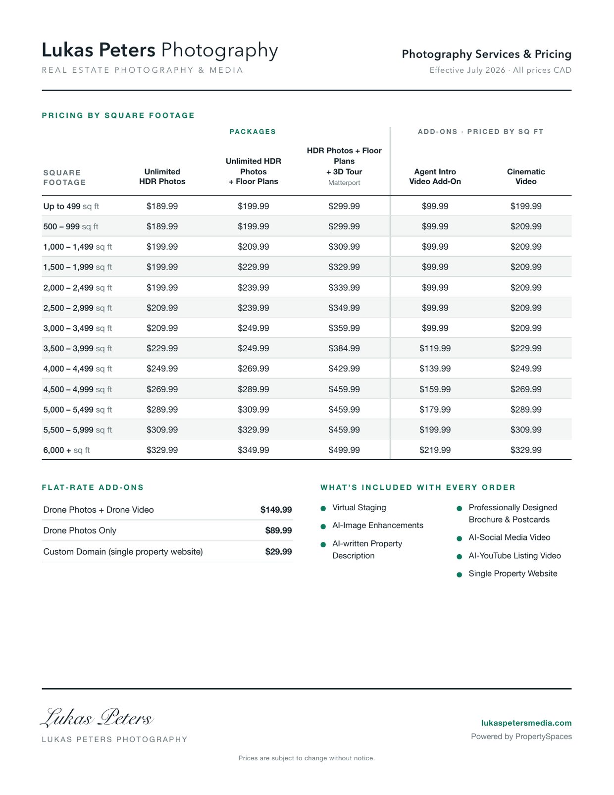 Lukas Peters Photography — full price list (packages, add-ons and what's included)